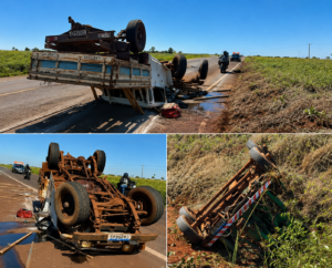 CAMINHONETE CAPOTA NA BR-060 ENTRE SIDROLÂNDIA E CAMPO GRANDE, MAS OCUPANTES SAEM ILESOS