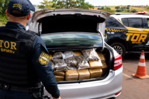MULHER É PRESA COM 60 QUILOS DE DROGAS EM CARRO DE APLICATIVO NA MS-162 ENTRE MARACAJU E SIDROLÂNDIA